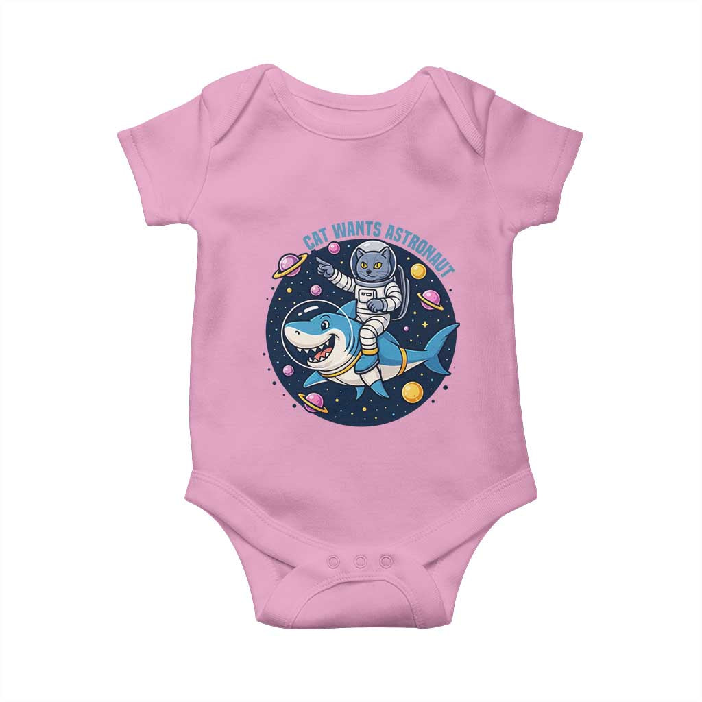 Funny Space Cat Wants Astronaut Baby Onesie Sharks Sci fi Fan Universe TS12 Light Pink Print Your Wear