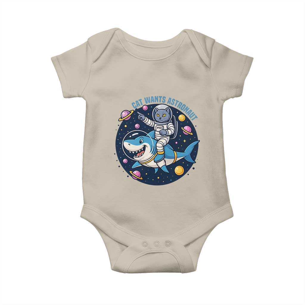 Funny Space Cat Wants Astronaut Baby Onesie Sharks Sci fi Fan Universe TS12 Sand Print Your Wear