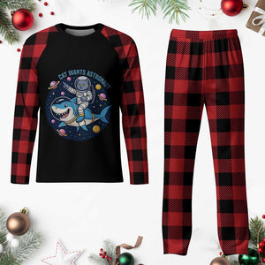 Funny Space Cat Wants Astronaut Plaid Pajama Set Sharks Sci fi Fan Universe TS12 Buffalo Plaid Print Your Wear