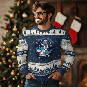 Funny Space Cat Wants Astronaut Ugly Christmas Sweater Sharks Sci fi Fan Universe TS12 Navy Beige Print Your Wear