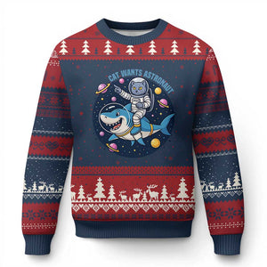 Funny Space Cat Wants Astronaut Ugly Christmas Sweater Sharks Sci fi Fan Universe TS12 Navy Red Print Your Wear