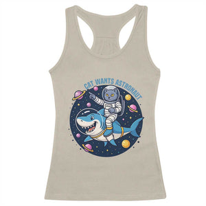 Funny Space Cat Wants Astronaut Racerback Tank Top Sharks Sci fi Fan Universe TS12 Sand Print Your Wear