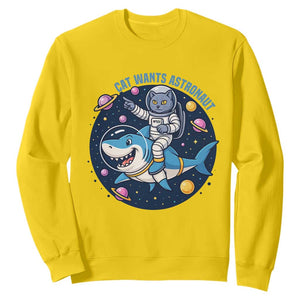 Funny Space Cat Wants Astronaut Sweatshirt Sharks Sci fi Fan Universe TS12 Daisy Print Your Wear