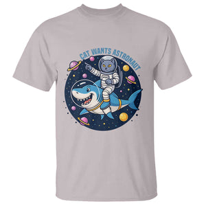 Funny Space Cat Wants Astronaut T Shirt Sharks Sci fi Fan Universe TS12 Ice Gray Print Your Wear