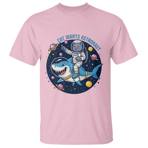 Funny Space Cat Wants Astronaut T Shirt Sharks Sci fi Fan Universe TS12 Light Pink Print Your Wear