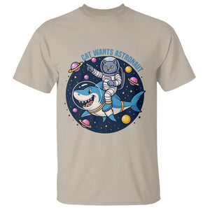 Funny Space Cat Wants Astronaut T Shirt Sharks Sci fi Fan Universe TS12 Sand Print Your Wear