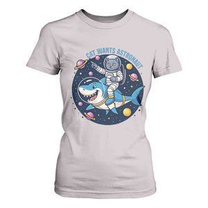 Funny Space Cat Wants Astronaut T Shirt For Women Sharks Sci fi Fan Universe TS12 Ice Gray Print Your Wear