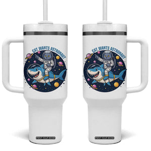 Funny Space Cat Wants Astronaut Tumbler With Handle Sharks Sci fi Fan Universe TS12 One Size: 40 oz White Print Your Wear