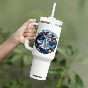 Funny Space Cat Wants Astronaut Tumbler With Handle Sharks Sci fi Fan Universe TS12 Print Your Wear