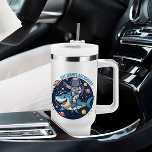 Funny Space Cat Wants Astronaut Tumbler With Handle Sharks Sci fi Fan Universe TS12 Print Your Wear