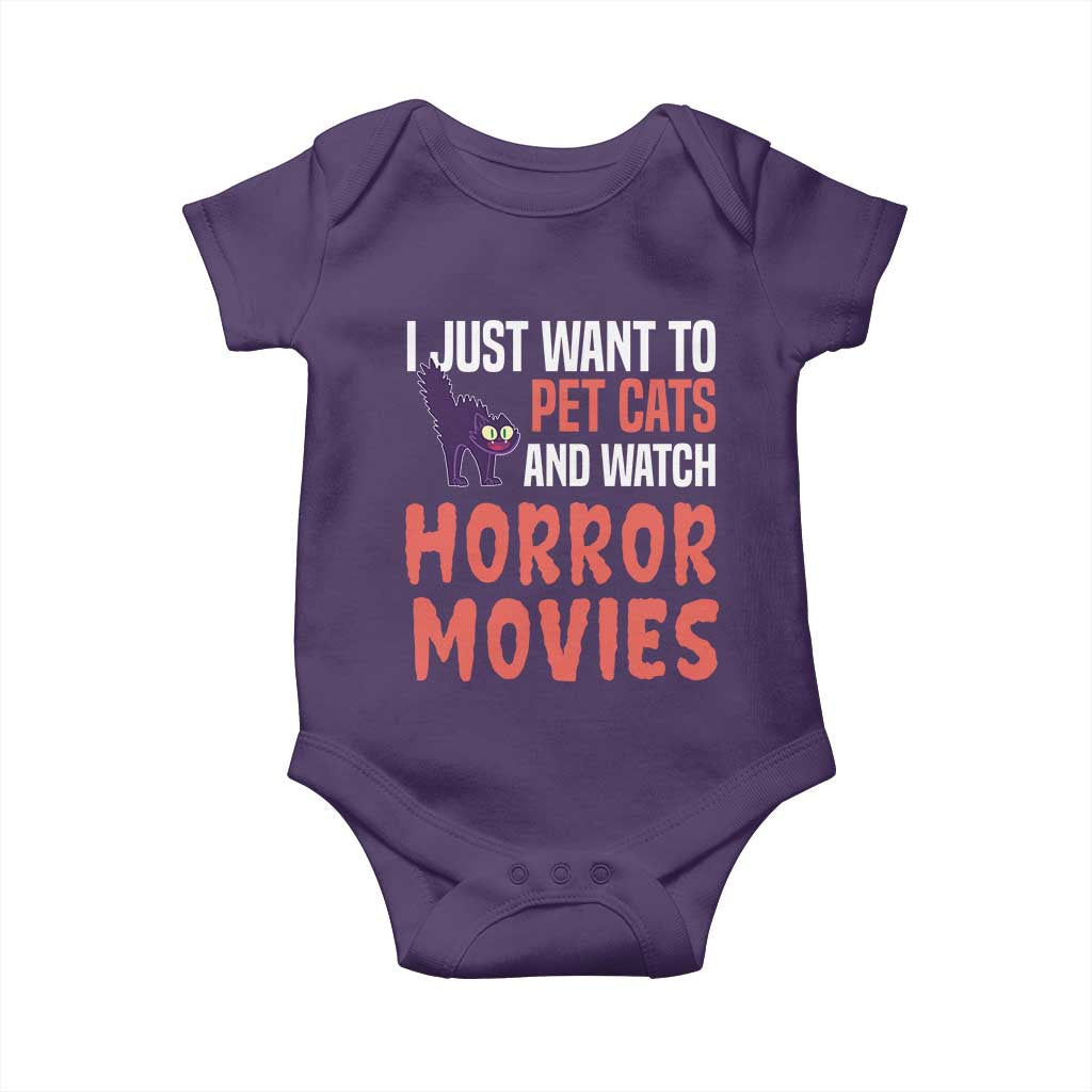 Funny Just Want To Pet Cats And Watch Horror Movies Baby Onesie TS12 Purple Print Your Wear