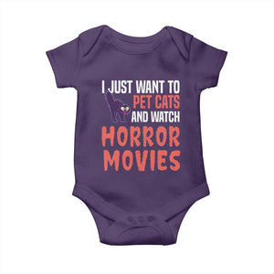Funny Just Want To Pet Cats And Watch Horror Movies Baby Onesie TS12 Purple Print Your Wear