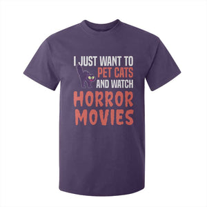 Funny Just Want To Pet Cats And Watch Horror Movies T Shirt For Kid TS12 Purple Print Your Wear
