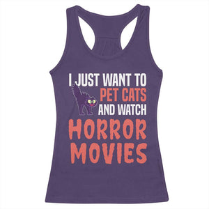 Funny Just Want To Pet Cats And Watch Horror Movies Racerback Tank Top TS12 Purple Print Your Wear