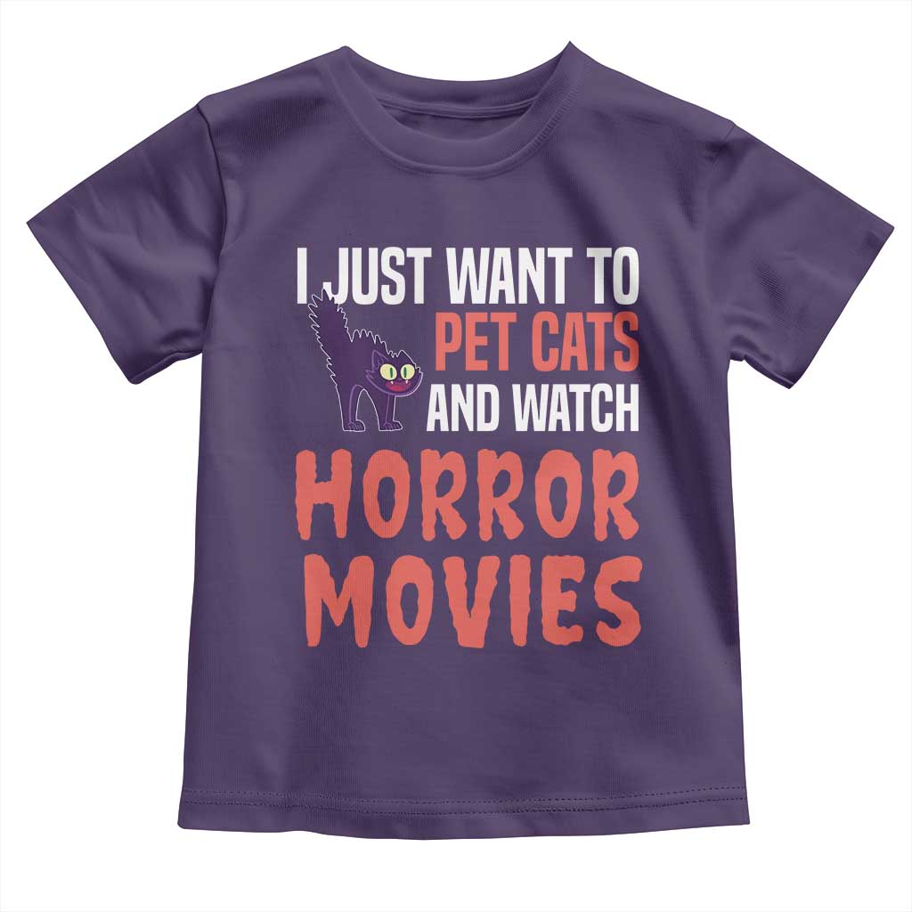 Funny Just Want To Pet Cats And Watch Horror Movies Toddler T Shirt TS12 Purple Print Your Wear