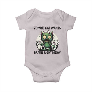 Funny Zombie Cat Wants Brains Right Meow Baby Onesie Halloween Zombie Kitten TS12 Ice Gray Print Your Wear