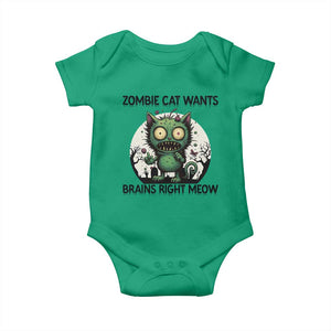 Funny Zombie Cat Wants Brains Right Meow Baby Onesie Halloween Zombie Kitten TS12 Irish Green Print Your Wear