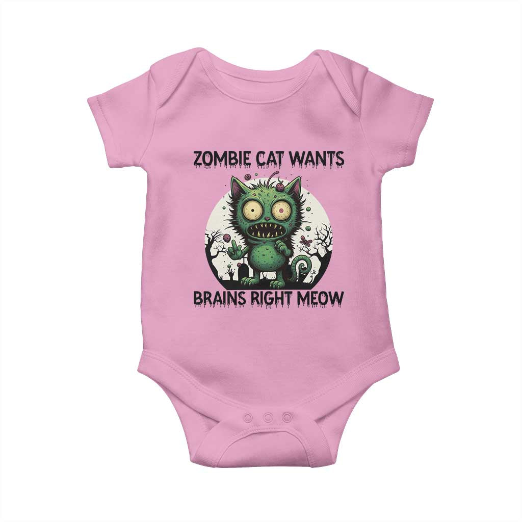 Funny Zombie Cat Wants Brains Right Meow Baby Onesie Halloween Zombie Kitten TS12 Light Pink Print Your Wear
