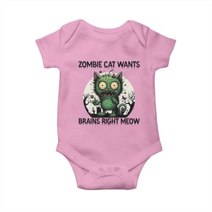 Funny Zombie Cat Wants Brains Right Meow Baby Onesie Halloween Zombie Kitten TS12 Light Pink Print Your Wear