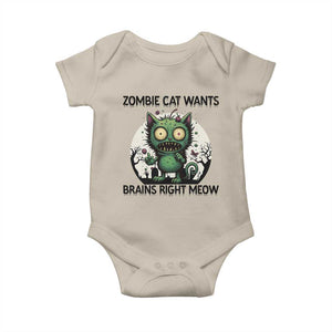 Funny Zombie Cat Wants Brains Right Meow Baby Onesie Halloween Zombie Kitten TS12 Sand Print Your Wear