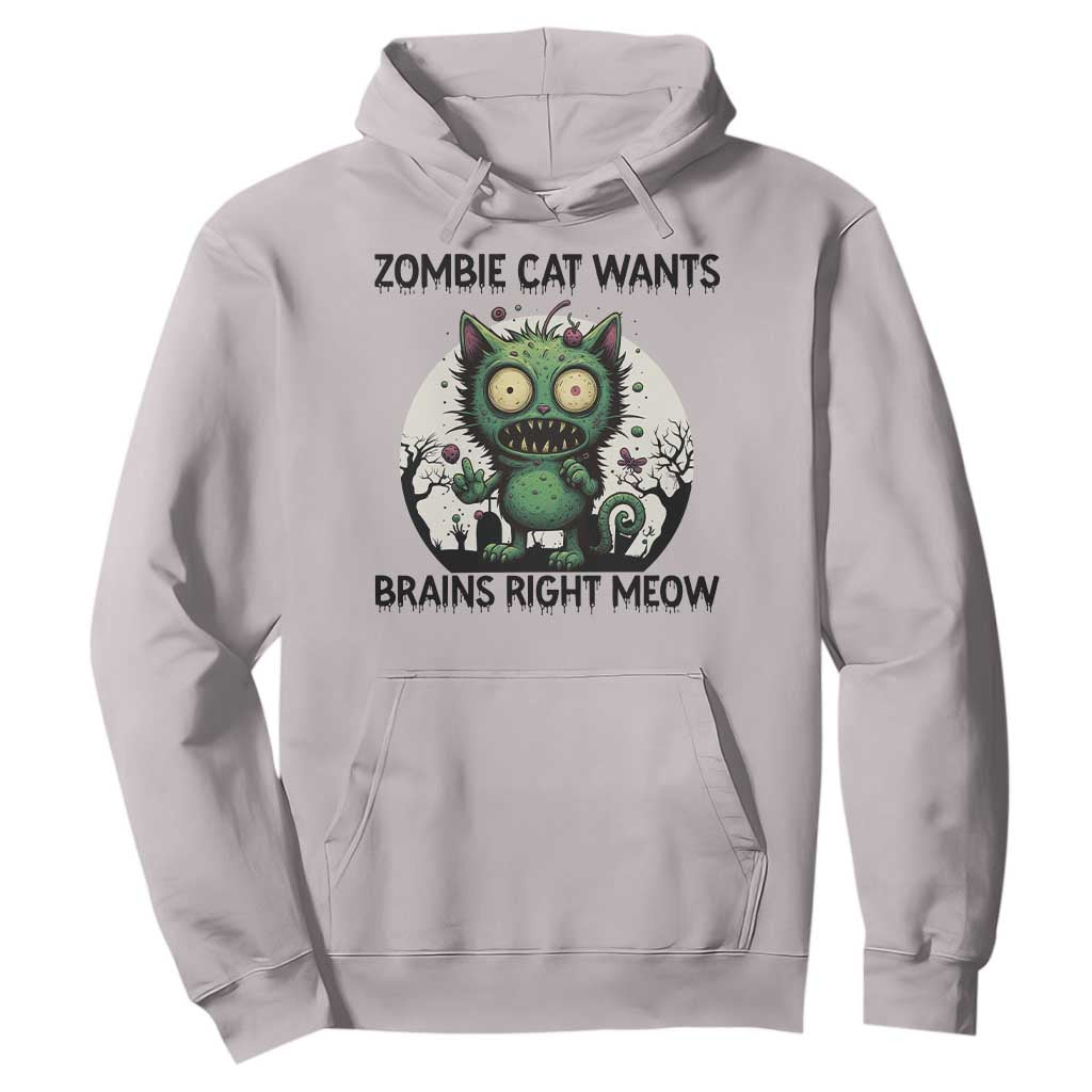 Funny Zombie Cat Wants Brains Right Meow Hoodie Halloween Zombie Kitten TS12 Ice Gray Print Your Wear