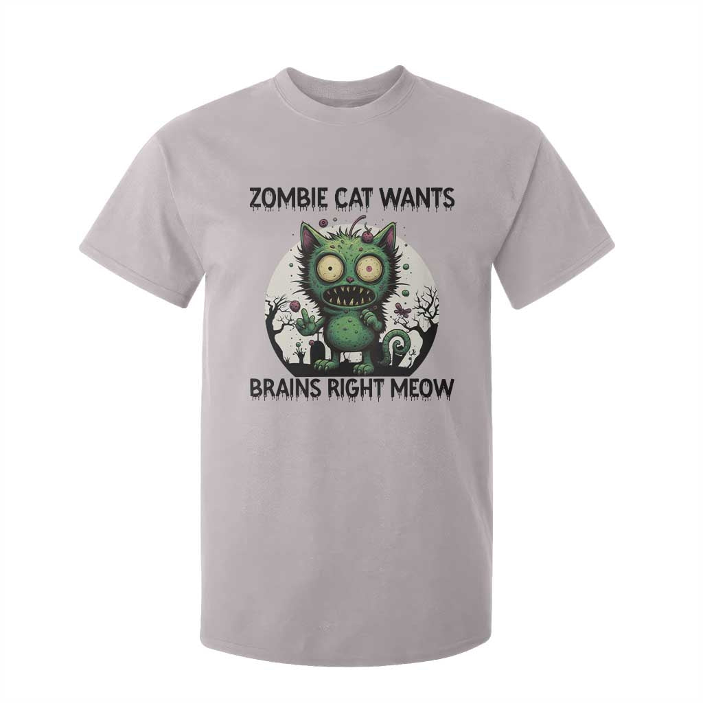 Funny Zombie Cat Wants Brains Right Meow T Shirt For Kid Halloween Zombie Kitten TS12 Ice Gray Print Your Wear
