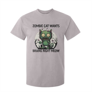 Funny Zombie Cat Wants Brains Right Meow T Shirt For Kid Halloween Zombie Kitten TS12 Ice Gray Print Your Wear