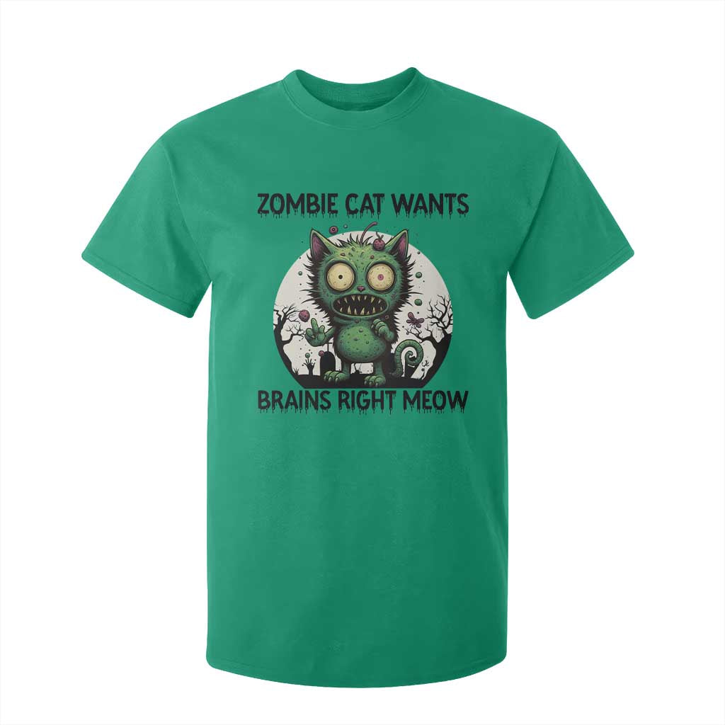 Funny Zombie Cat Wants Brains Right Meow T Shirt For Kid Halloween Zombie Kitten TS12 Irish Green Print Your Wear