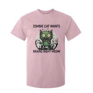Funny Zombie Cat Wants Brains Right Meow T Shirt For Kid Halloween Zombie Kitten TS12 Light Pink Print Your Wear