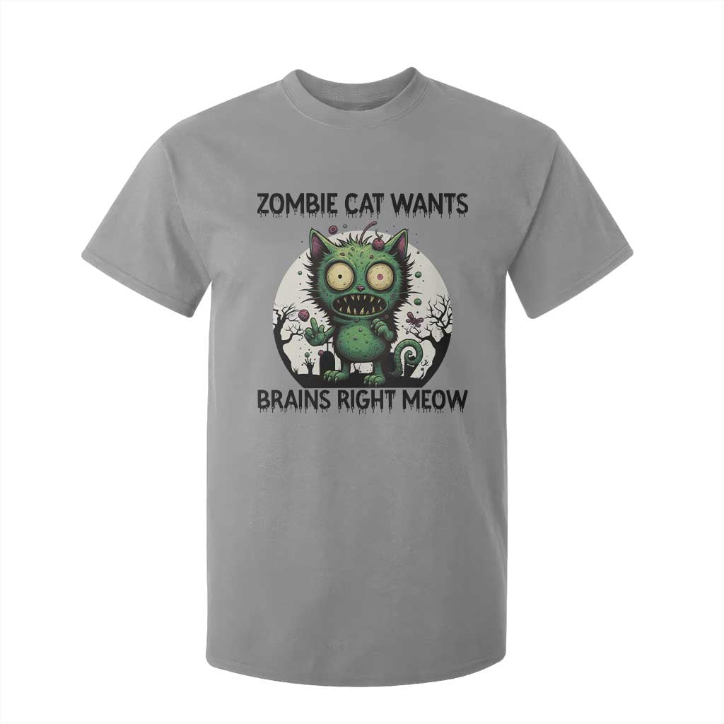 Funny Zombie Cat Wants Brains Right Meow T Shirt For Kid Halloween Zombie Kitten TS12 Sport Gray Print Your Wear