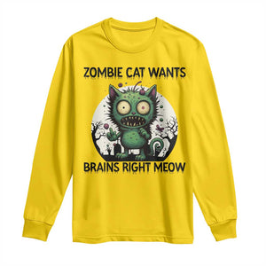 Funny Zombie Cat Wants Brains Right Meow Long Sleeve Shirt Halloween Zombie Kitten TS12 Daisy Print Your Wear