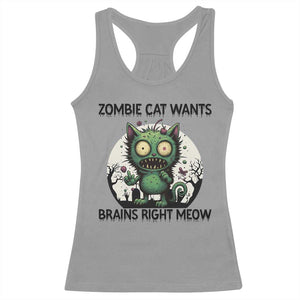 Funny Zombie Cat Wants Brains Right Meow Racerback Tank Top Halloween Zombie Kitten TS12 Sport Gray Print Your Wear