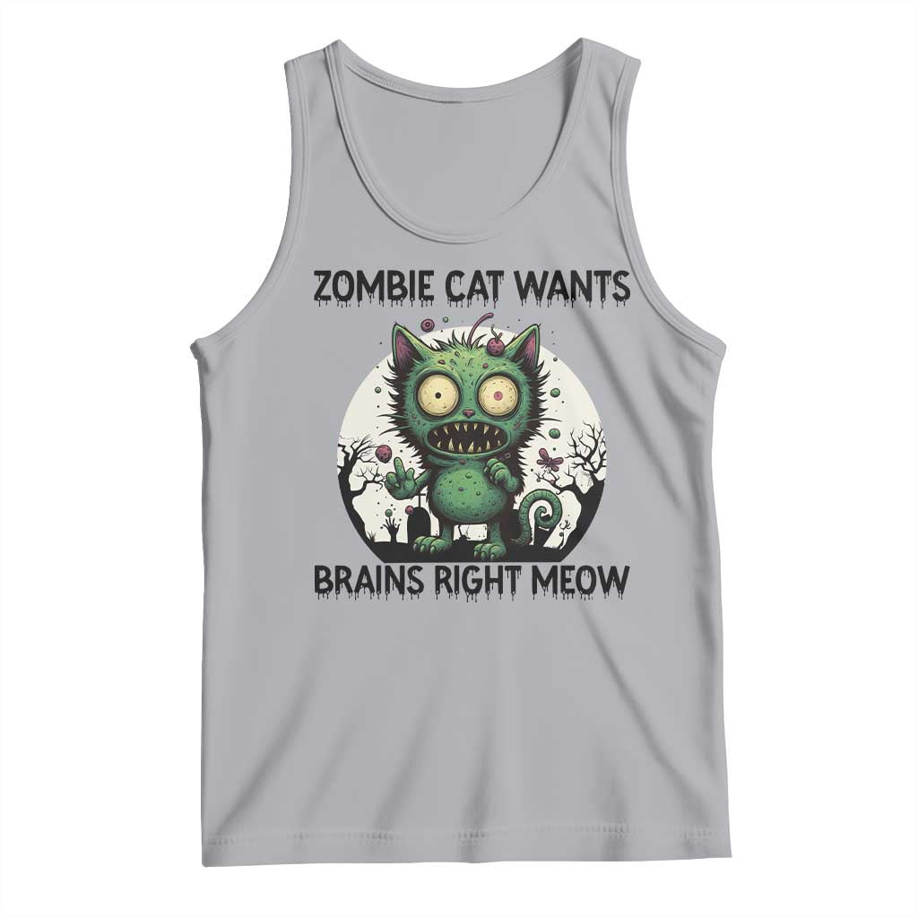 Funny Zombie Cat Wants Brains Right Meow Tank Top Halloween Zombie Kitten TS12 Athletic Heather Print Your Wear