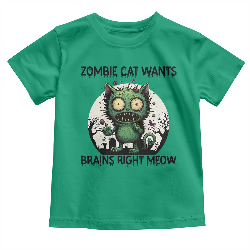Funny Zombie Cat Wants Brains Right Meow Toddler T Shirt Halloween Zombie Kitten TS12 Irish Green Print Your Wear