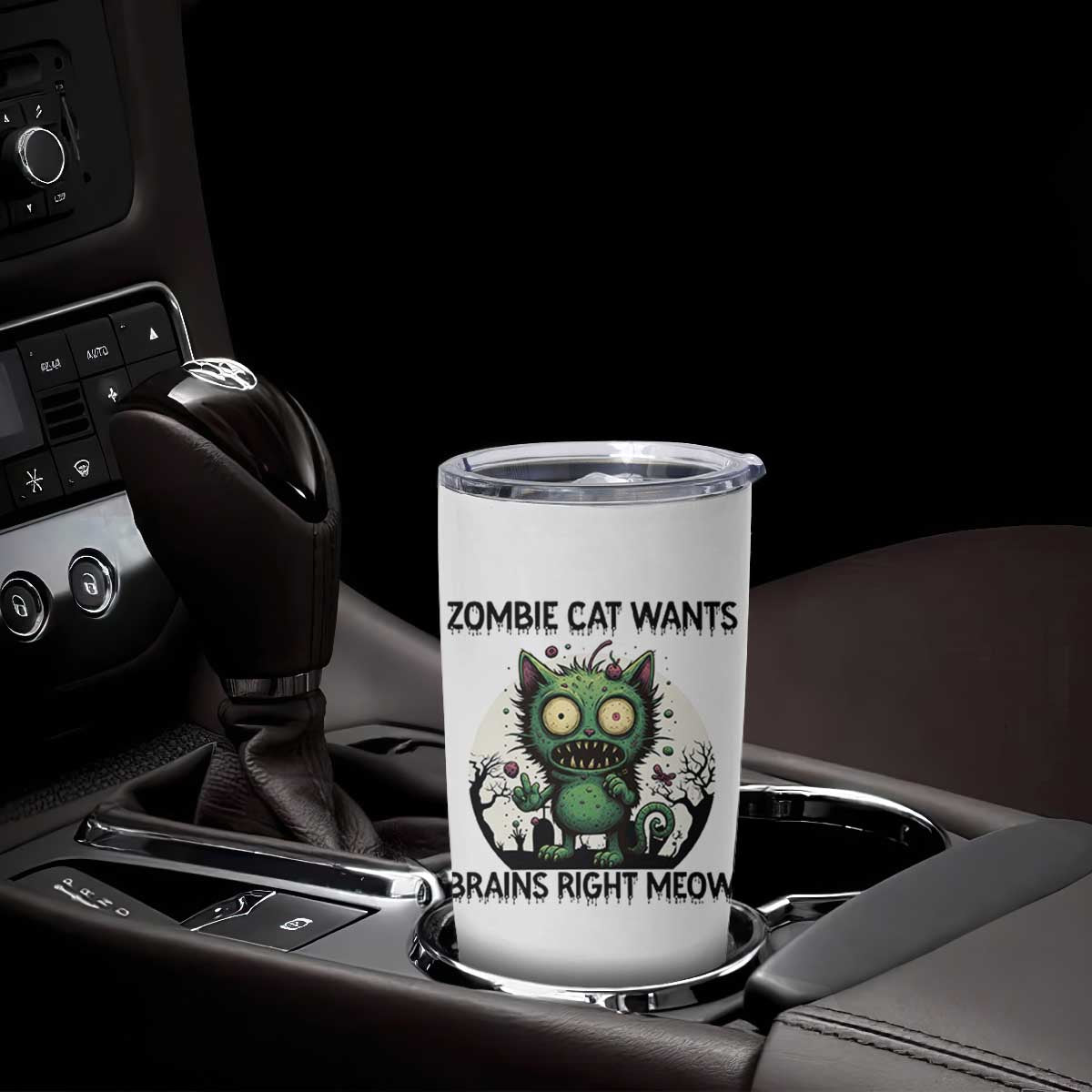 Funny Zombie Cat Wants Brains Right Meow Tumbler Cup Halloween Zombie Kitten TS12 Print Your Wear
