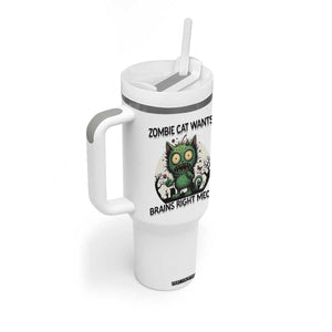 Funny Zombie Cat Wants Brains Right Meow Tumbler With Handle Halloween Zombie Kitten TS12 Print Your Wear