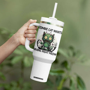 Funny Zombie Cat Wants Brains Right Meow Tumbler With Handle Halloween Zombie Kitten TS12 Print Your Wear