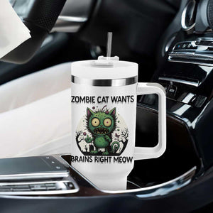 Funny Zombie Cat Wants Brains Right Meow Tumbler With Handle Halloween Zombie Kitten TS12 Print Your Wear