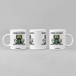 Funny Zombie Cat Wants Brains Right Meow Coffee Mug Halloween Zombie Kitten TS12 Print Your Wear