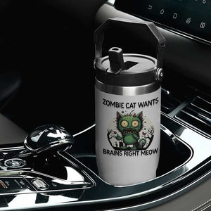 Funny Zombie Cat Wants Brains Right Meow Flip Straw Tumbler Halloween Zombie Kitten TS12 Print Your Wear