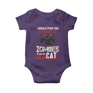 I Would Push You in Front Of Zombies To Save My Cat Baby Onesie Halloween Cat TS12 Purple Print Your Wear