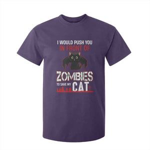 I Would Push You in Front Of Zombies To Save My Cat T Shirt For Kid Halloween Cat TS12 Purple Print Your Wear