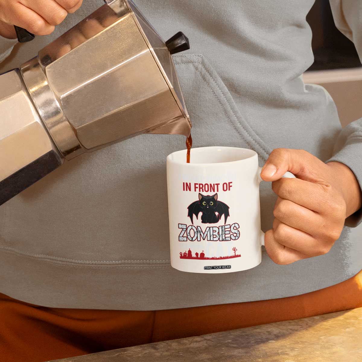 I Would Push You in Front Of Zombies To Save My Cat Coffee Mug Halloween Cat TS12 Print Your Wear