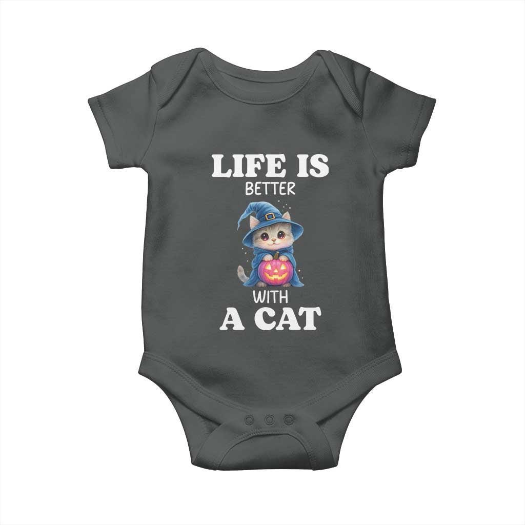 Halloween Kitty Baby Onesie Cute Life Is Better With A Cat TS12 Dark Heather Print Your Wear