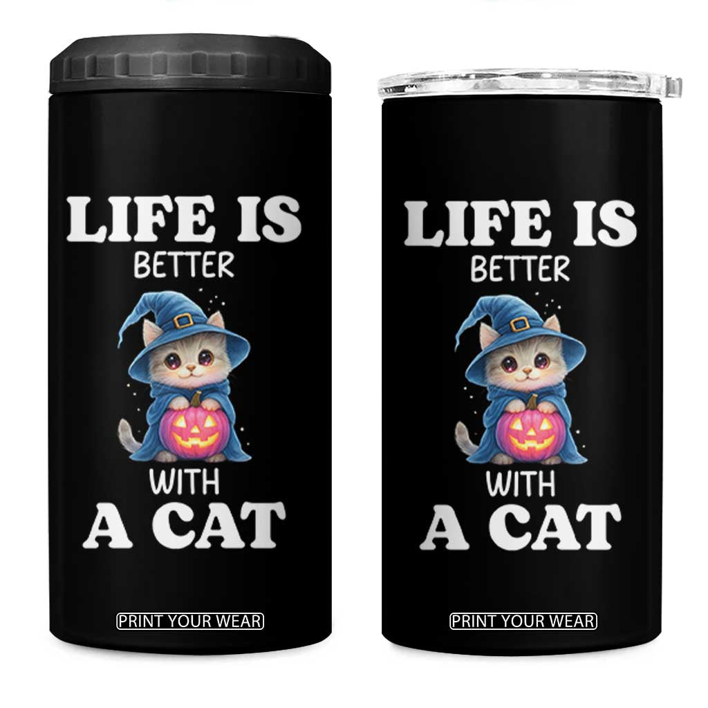 Halloween Kitty 4 in 1 Can Cooler Tumbler Cute Life Is Better With A Cat TS12 One Size: 16 oz Black Print Your Wear