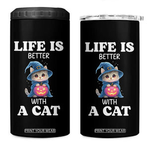 Halloween Kitty 4 in 1 Can Cooler Tumbler Cute Life Is Better With A Cat TS12 One Size: 16 oz Black Print Your Wear