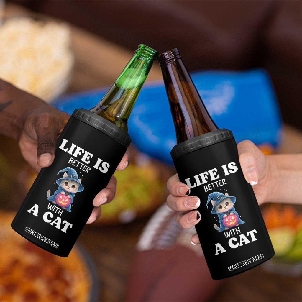 Halloween Kitty 4 in 1 Can Cooler Tumbler Cute Life Is Better With A Cat TS12 Print Your Wear