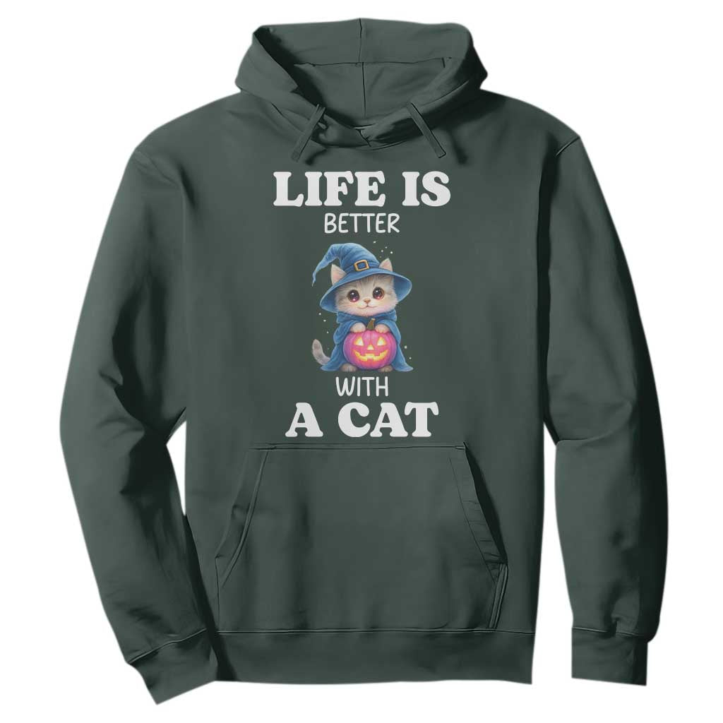 Halloween Kitty Hoodie Cute Life Is Better With A Cat TS12 Dark Forest Green Print Your Wear
