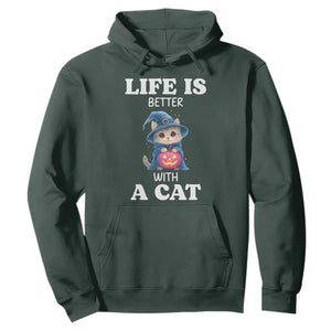 Halloween Kitty Hoodie Cute Life Is Better With A Cat TS12 Dark Forest Green Print Your Wear