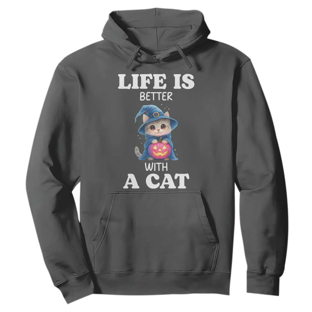 Halloween Kitty Hoodie Cute Life Is Better With A Cat TS12 Dark Heather Print Your Wear